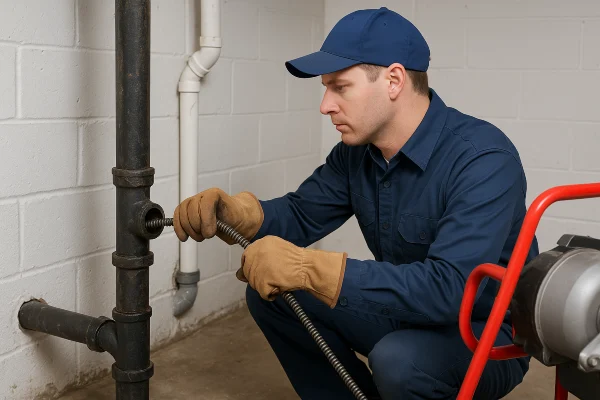 A plumber using a snake to clear a plumbing pipe from Houston Plumbing Repair in Houston, TX - Toilet Replacement Services A plumber using a snake to clear a plumbing pipe from Houston Plumbing Repair in Houston, TX - Toilet Replacement Services
